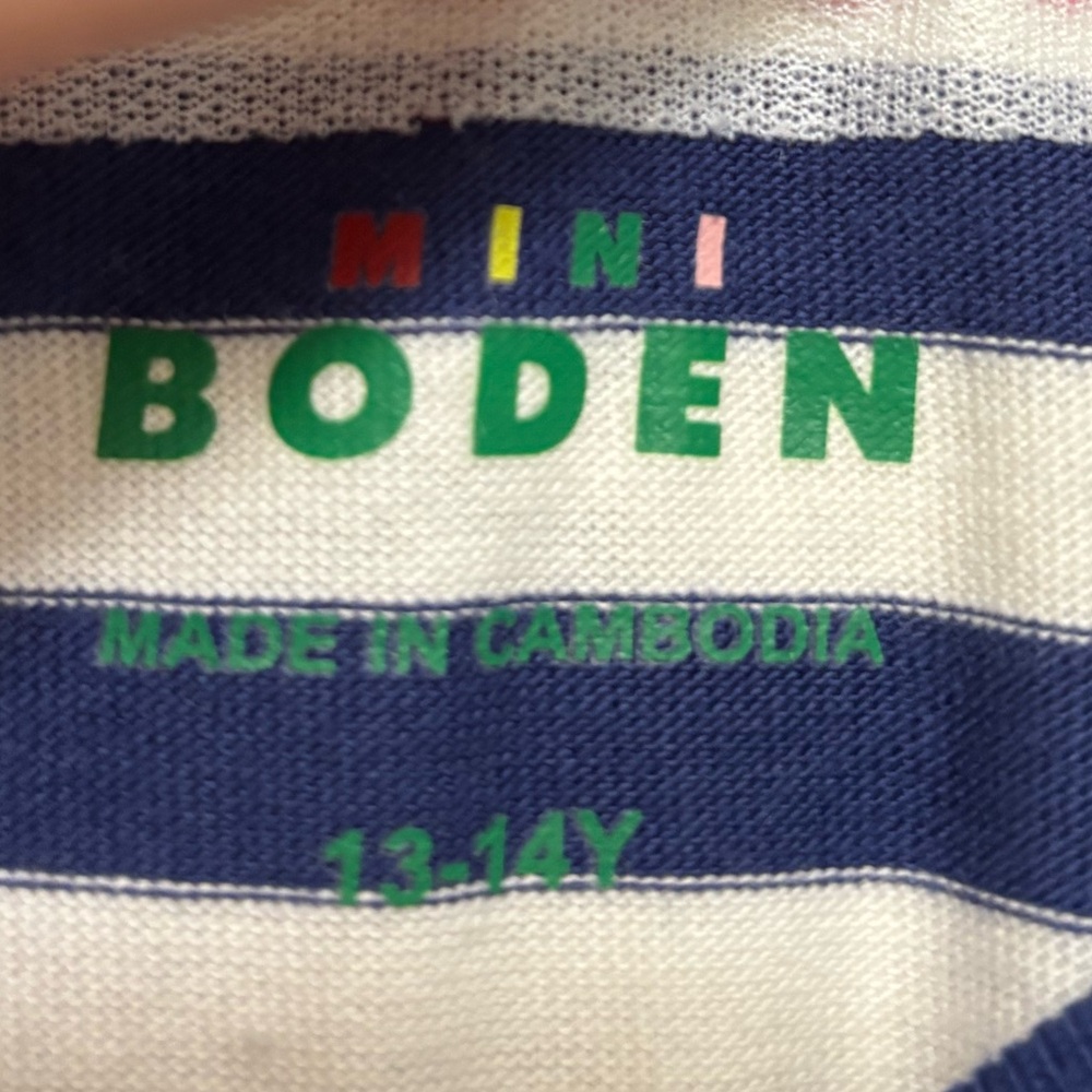 NWT MINI BODEN Relaxed Embroidered T-shirt in Navy Stripe - Picture 5 of 8